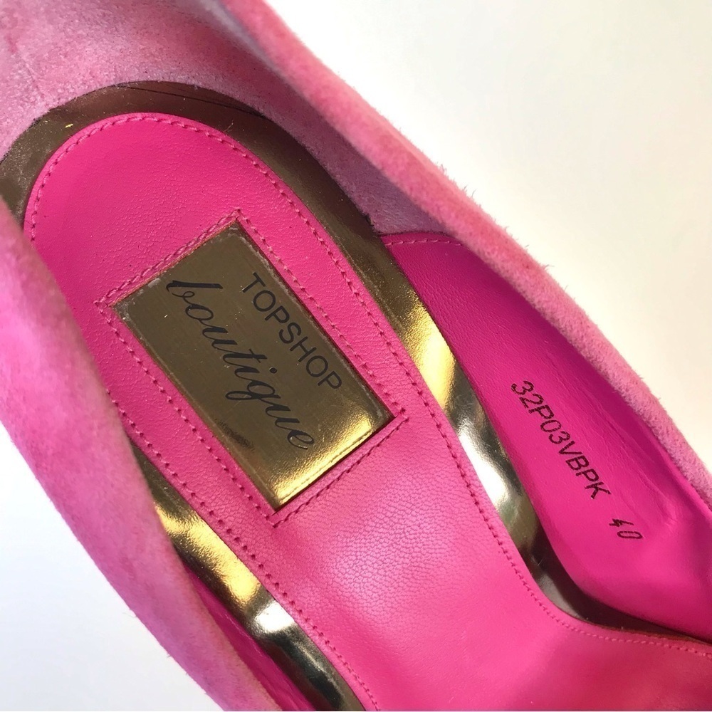 TOPSHOP Pink Rosette open toe Suede BarbieCore stiletto heel Size 9.5 EU Size 40 - Picture 13 of 16